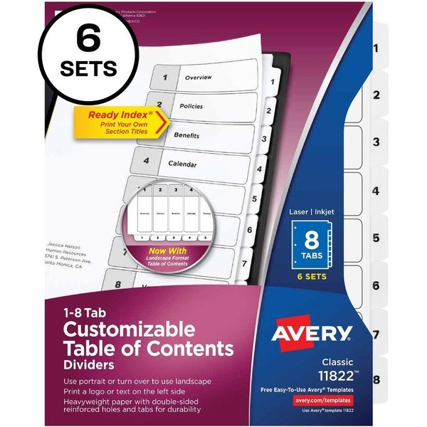 Avery Divider, Ri, 8Tab, B&W, 6Pk AVE11822